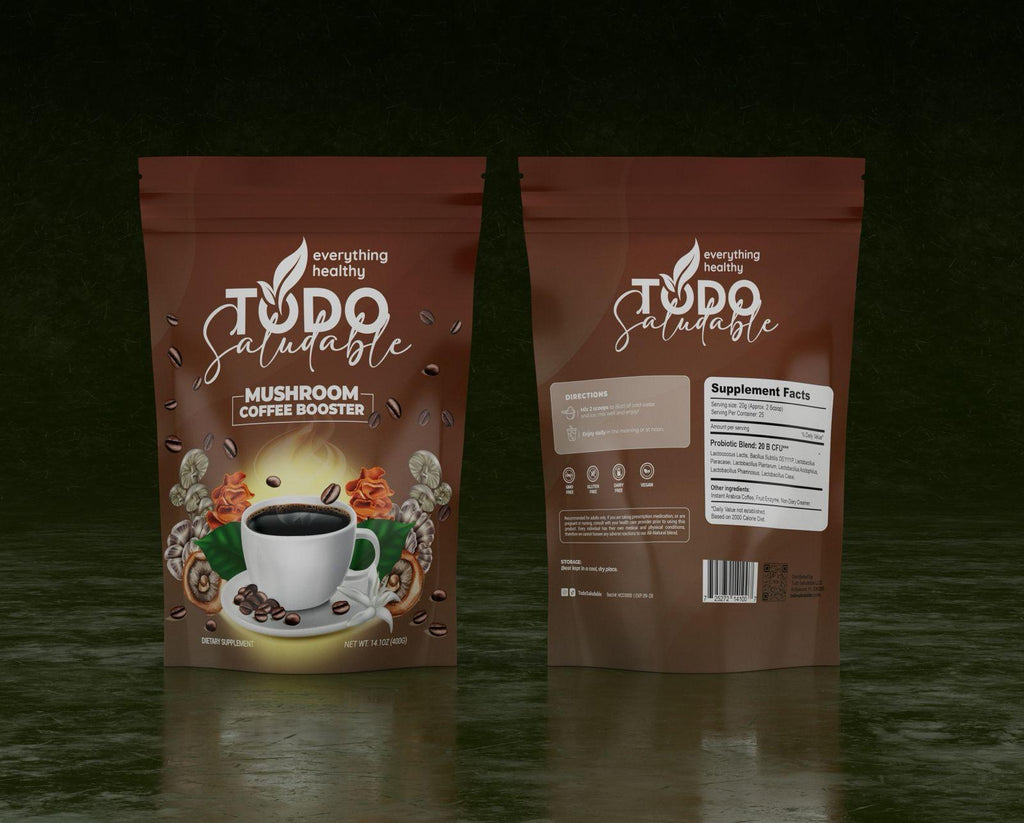Mushroom Coffee Booster bag front and back